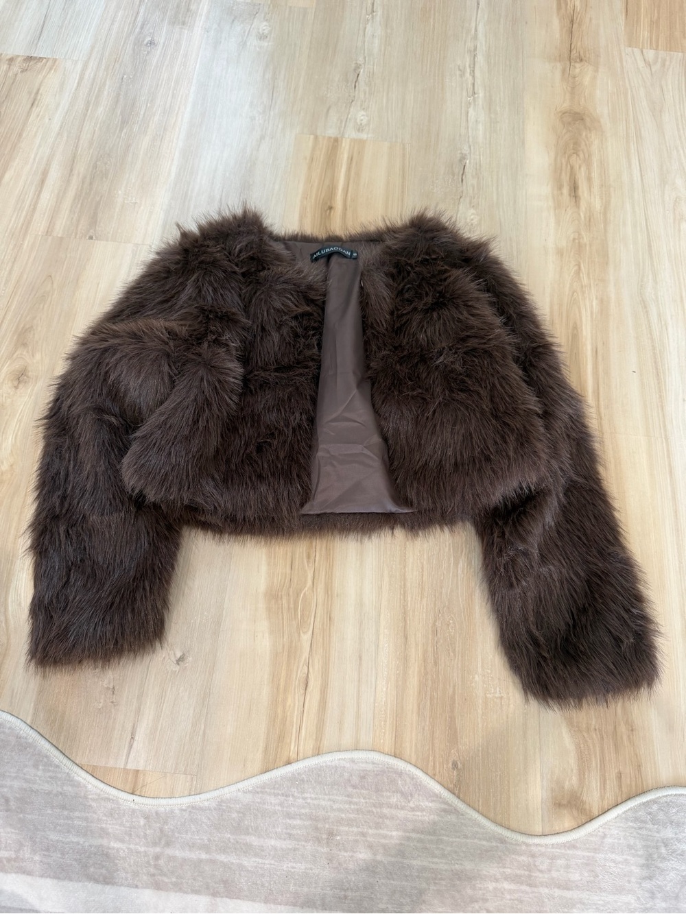 Cropped Brown Faux Fur Jacket